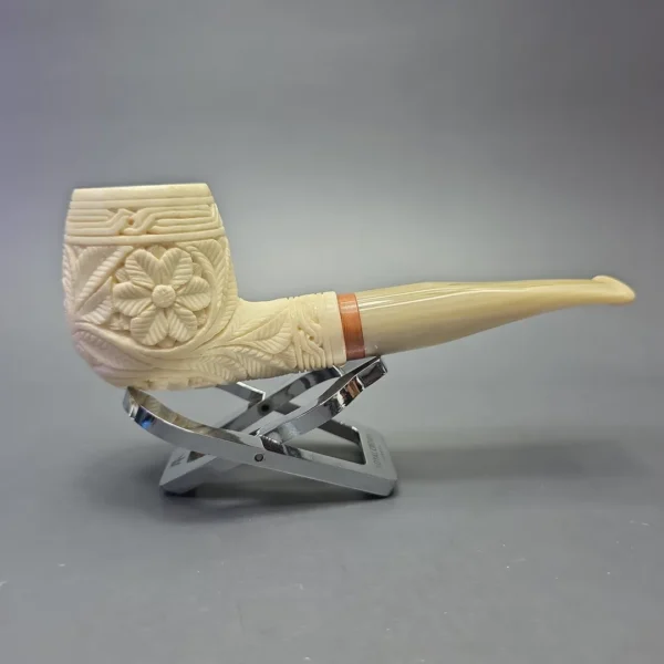MBSD Meerschaum Deluxe Large Floral Carved Brandy with Briar-Mortise (New) - Image 3