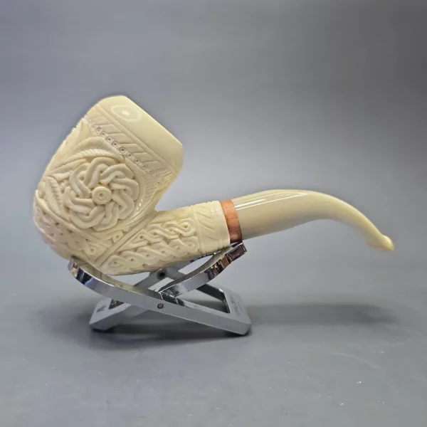 MBSD Meerschaum Deluxe Lare Floral Carved Bent Billiard with Briar-Mortise (New) - Image 3