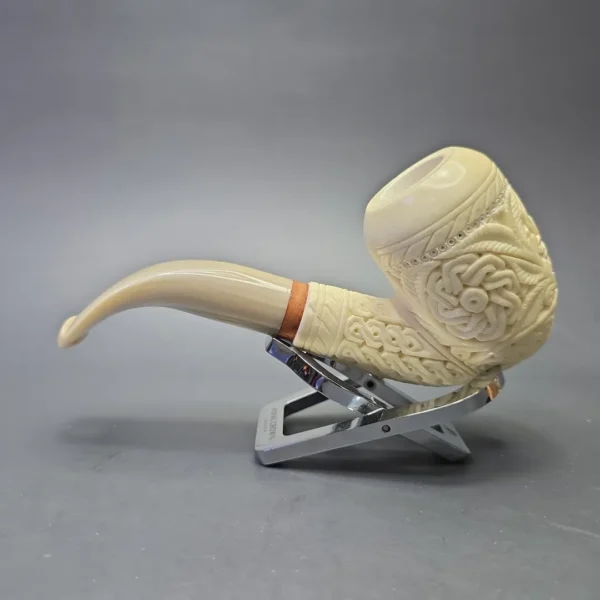 MBSD Meerschaum Deluxe Lare Floral Carved Bent Billiard with Briar-Mortise (New) - Image 5