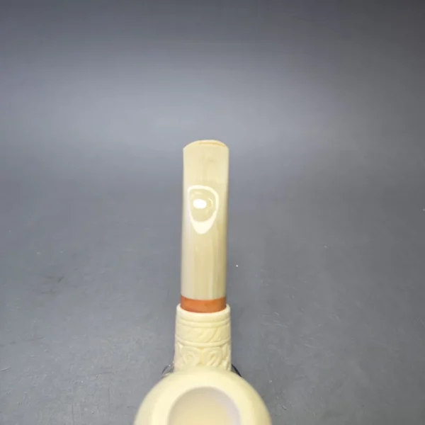 MBSD Meerschaum Deluxe Lare Floral Carved Bent Billiard with Briar-Mortise (New) - Image 8
