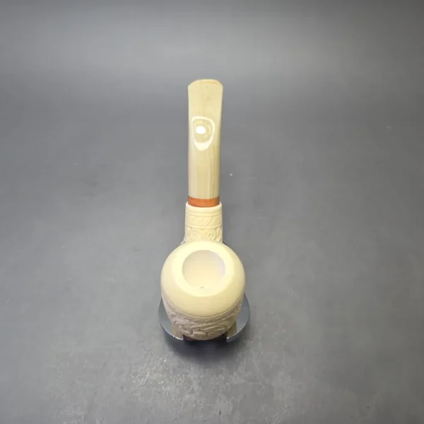 MBSD Meerschaum Deluxe Lare Floral Carved Bent Billiard with Briar-Mortise (New) - Image 9