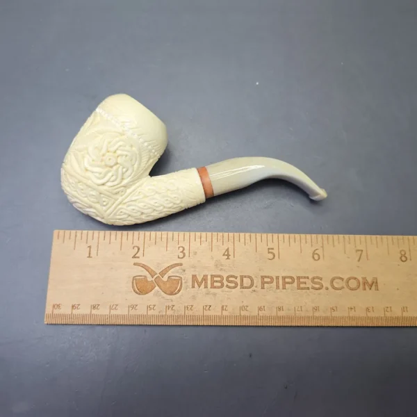 MBSD Meerschaum Deluxe Lare Floral Carved Bent Billiard with Briar-Mortise (New) - Image 11