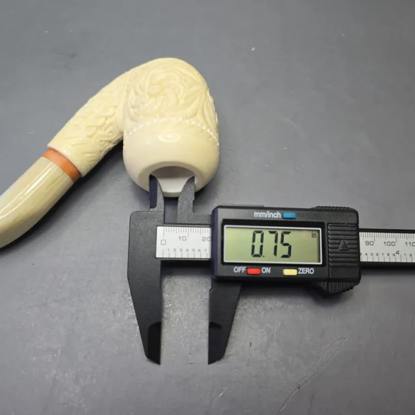 MBSD Meerschaum Deluxe Lare Floral Carved Bent Billiard with Briar-Mortise (New) - Image 12