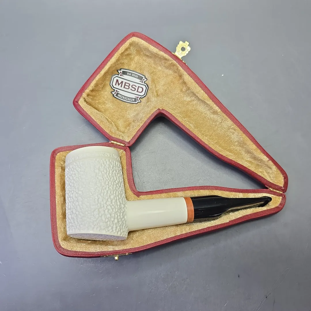 MBSD Meerschaum Deluxe Partially Rusticated Poker with Briar-Mortise (New) - Image 2