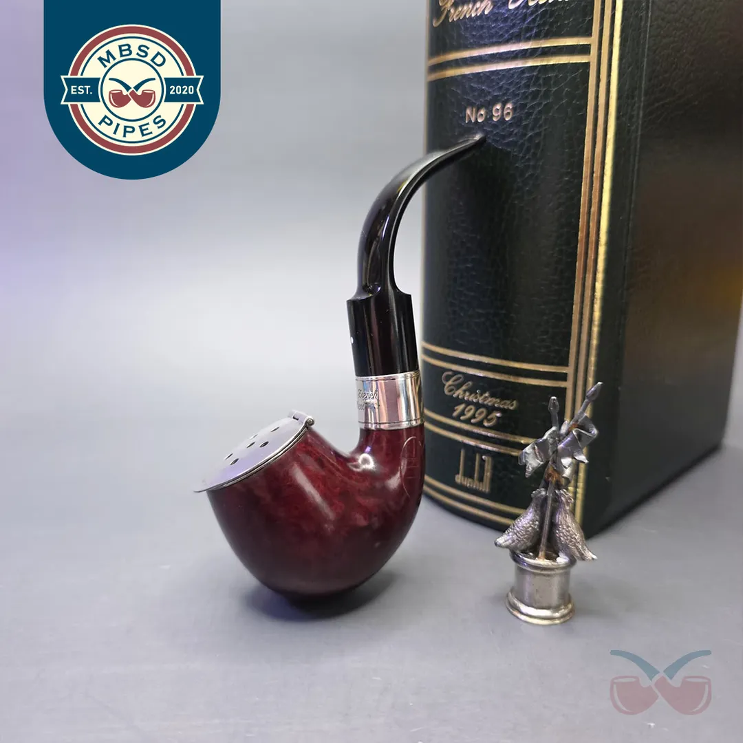 Dunhill 1995 Christmas Pipe "Three French Hens" Bruyere 4202 Smooth Bent Billiard with Silver Wind Cap and Tamper (Unsmoked Estate)