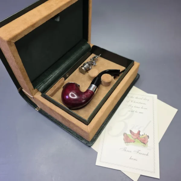 Dunhill 1995 Christmas Pipe "Three French Hens" Bruyere 4202 Smooth Bent Billiard with Silver Wind Cap and Tamper (Unsmoked Estate) - Image 17