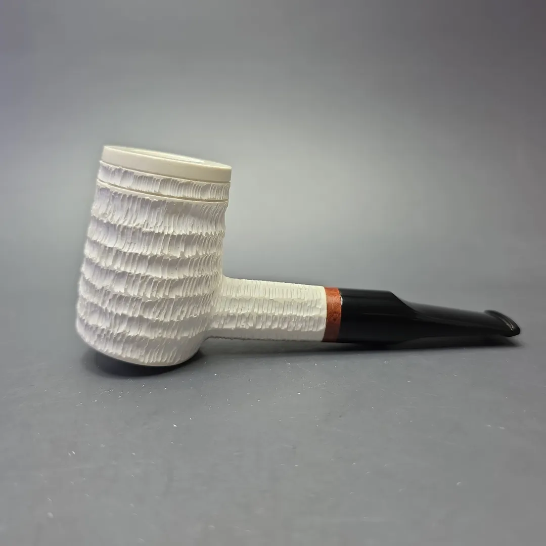MBSD Meerschaum Deluxe Rusticated Poker with Briar-Mortise (New) - Image 2