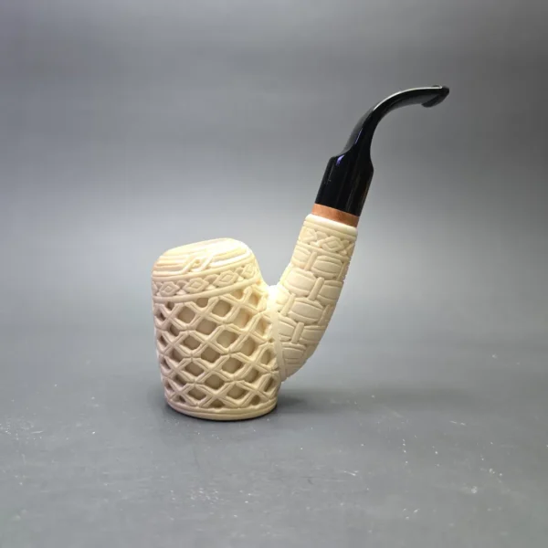 MBSD Meerschaum Deluxe Lattice Carved Cherrywood Sitter with Briar-Mortise (New) - Image 11