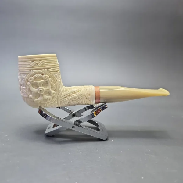 MBSD Meerschaum Deluxe Floral Carved Billiard with Briar-Mortise (New) - Image 3