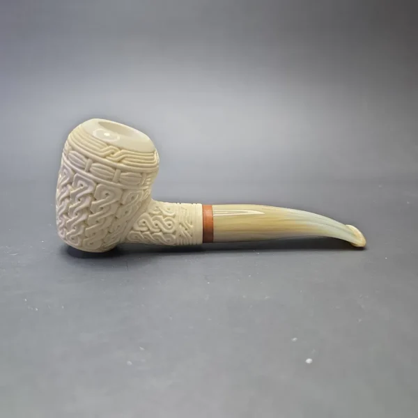 MBSD Meerschaum Deluxe Guilloche Carved Poker with Briar-Mortise (New) - Image 3