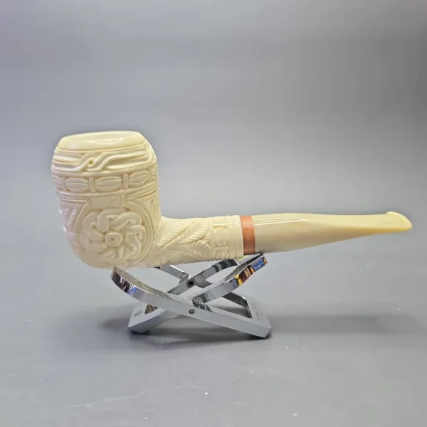 MBSD Meerschaum Deluxe Floral Carved Stacked Rhodesian with Briar-Mortise (New) - Image 3