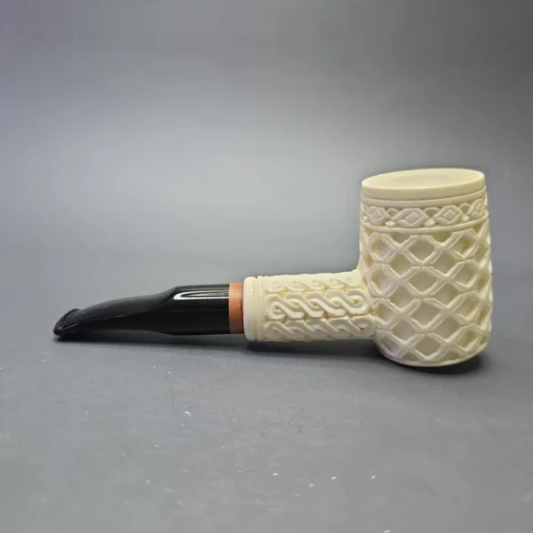 MBSD Meerschaum Deluxe Lattice Carved Poker with Briar-Mortise (New) - Image 5