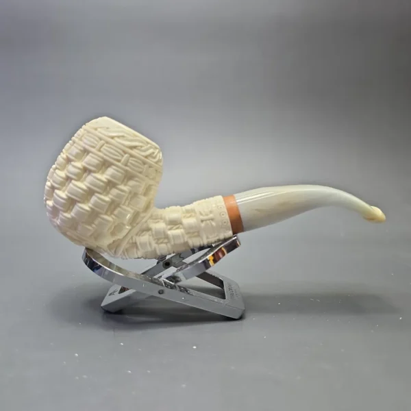 MBSD Meerschaum Deluxe Wicker Carved Bent Billiard with Briar-Mortise (New) - Image 3