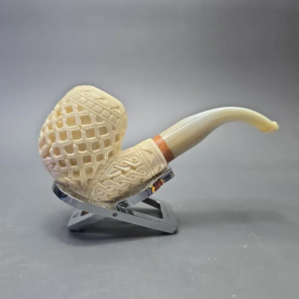 MBSD Meerschaum Deluxe Lattice Carved Egg with Briar-Mortise (New) - Image 3