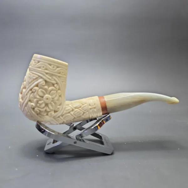 MBSD Meerschaum Deluxe Floral Carved Bent Billiard with Briar-Mortise (New) - Image 3
