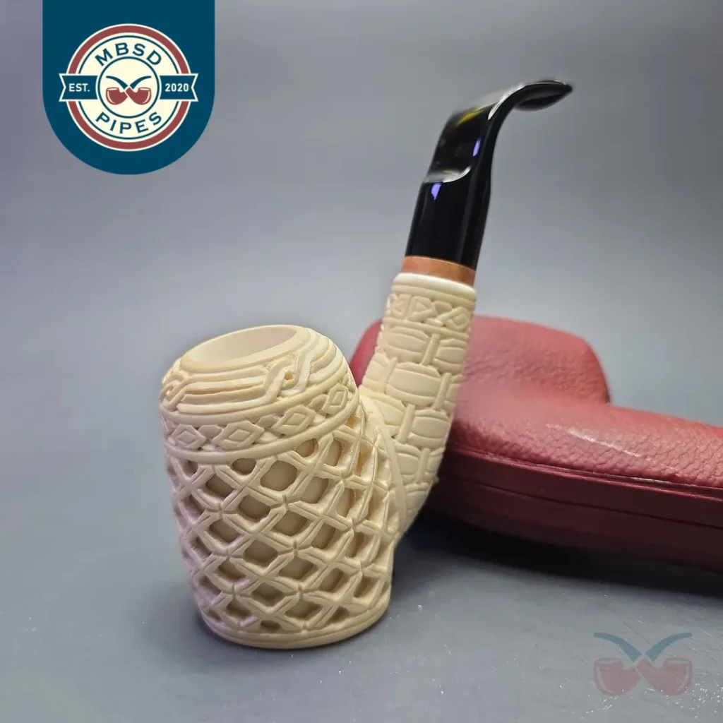 MBSD Meerschaum Deluxe Lattice Carved Cherrywood Sitter with Briar-Mortise (New)