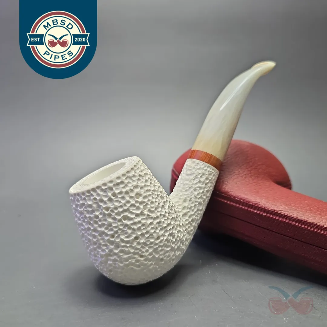 MBSD Meerschaum Deluxe Rusticated Bent Billiard with Briar-Mortise (New)