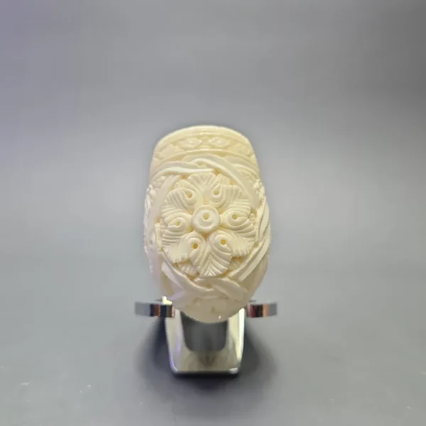 MBSD Meerschaum Deluxe Floral Carved Bent Billiard with Briar-Mortise (New) - Image 4