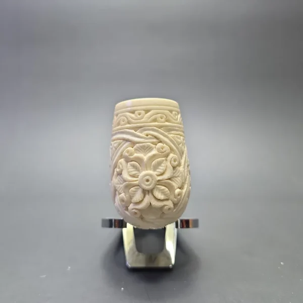 MBSD Meerschaum Deluxe Floral Carved Bent Billiard with Briar-Mortise (New) - Image 4