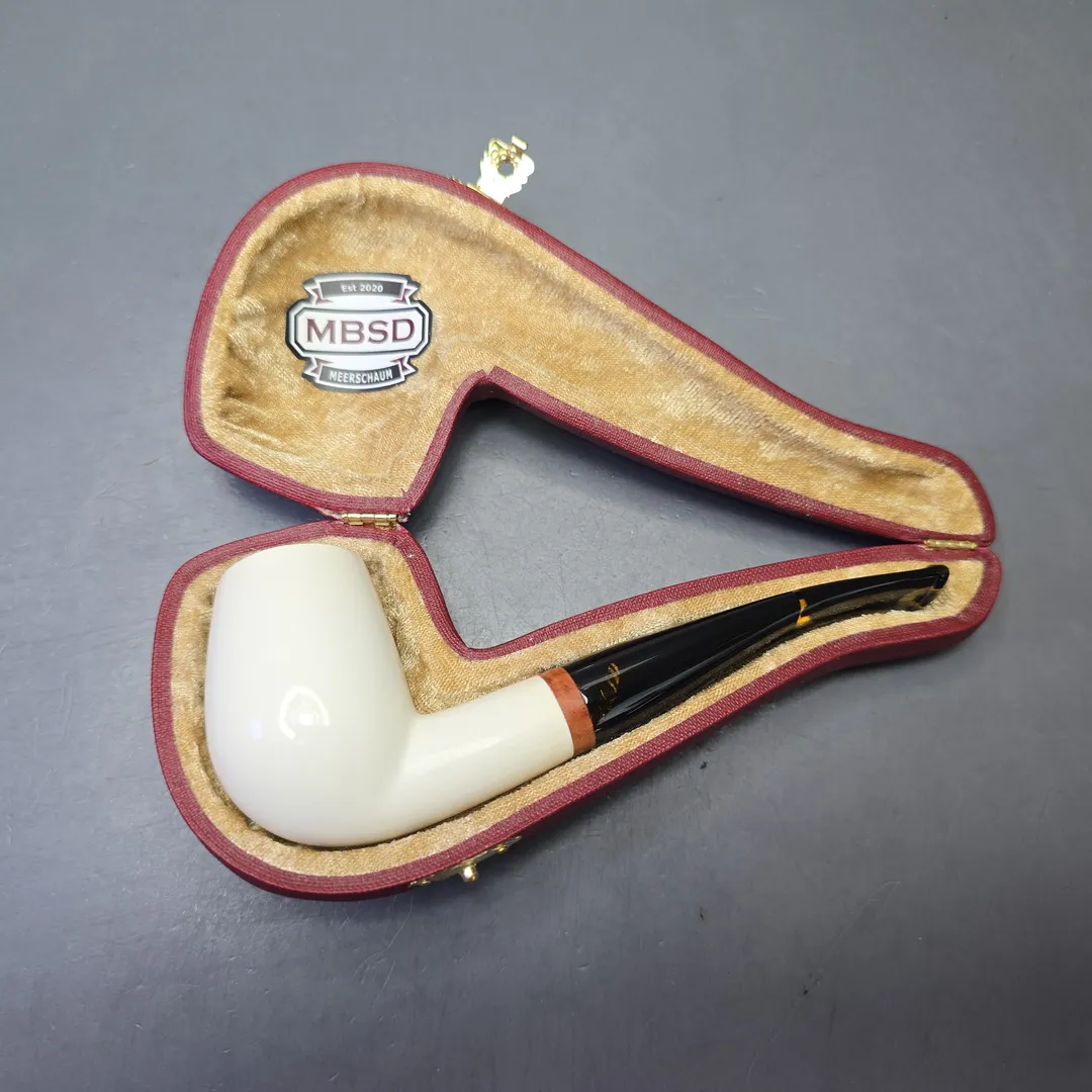 MBSD Meerschaum Deluxe Compact Smooth Bent Billiard with Briar-Mortise (New) - Image 2