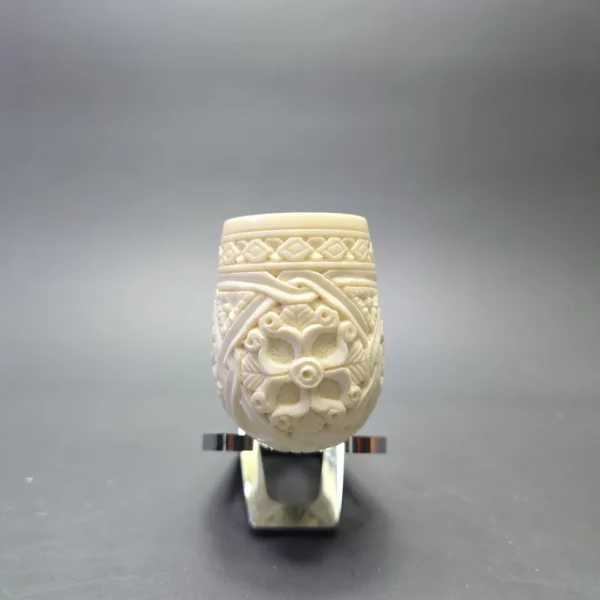 MBSD Meerschaum Deluxe Floral Carved Bent Billiard with Briar-Mortise (New) - Image 4