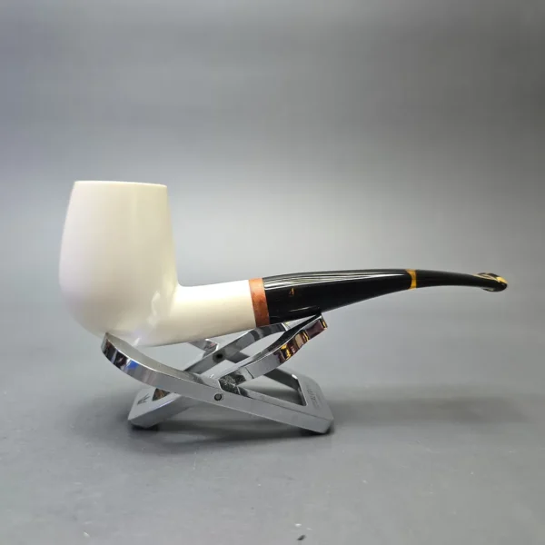 MBSD Meerschaum Deluxe Compact Smooth Bent Billiard with Briar-Mortise (New) - Image 3