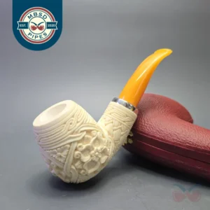 MBSD Meerschaum Silver Floral Carved Reverse Calabash Brandy (New)
