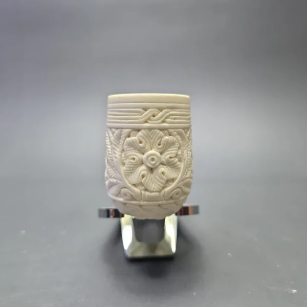 MBSD Meerschaum Deluxe Floral Carved Bent Billiard with Briar-Mortise (New) - Image 4