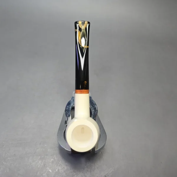 MBSD Meerschaum Deluxe Compact Smooth Bent Billiard with Briar-Mortise (New) - Image 9