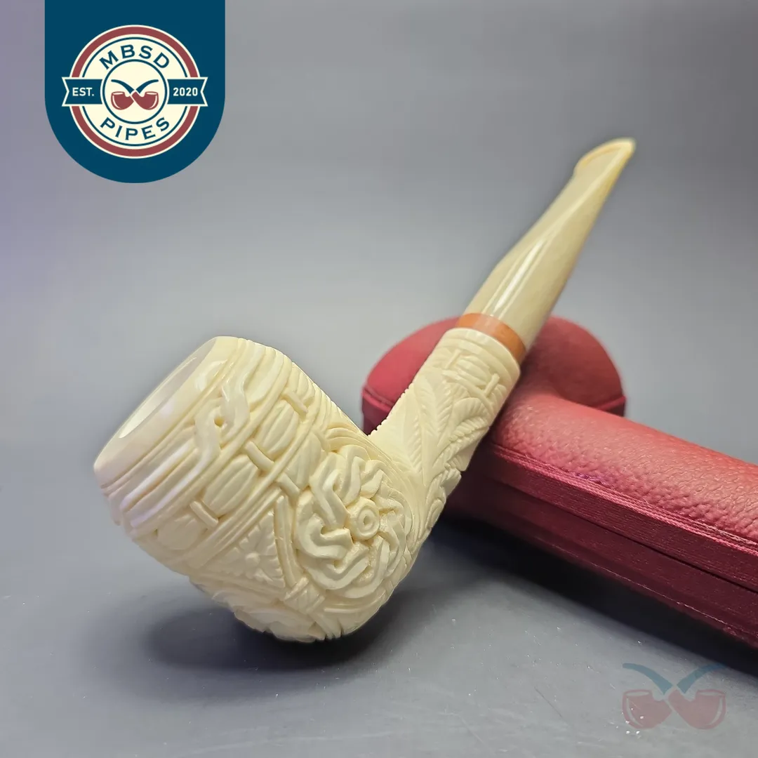 MBSD Meerschaum Deluxe Floral Carved Stacked Rhodesian with Briar-Mortise (New)