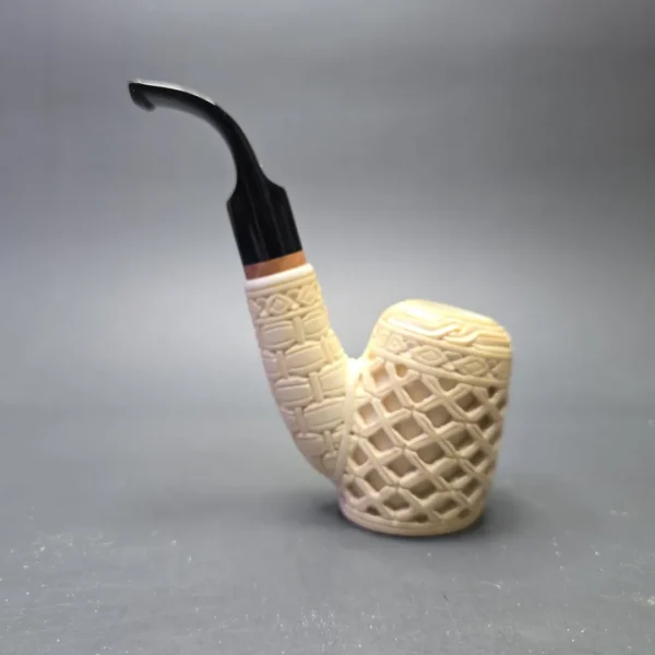 MBSD Meerschaum Deluxe Lattice Carved Cherrywood Sitter with Briar-Mortise (New) - Image 9
