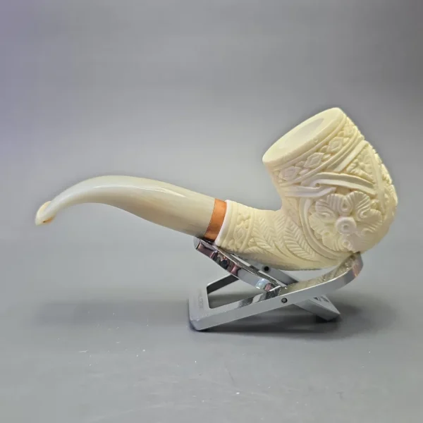 MBSD Meerschaum Deluxe Floral Carved Bent Billiard with Briar-Mortise (New) - Image 5