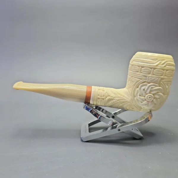 MBSD Meerschaum Deluxe Floral Carved Stacked Rhodesian with Briar-Mortise (New) - Image 5