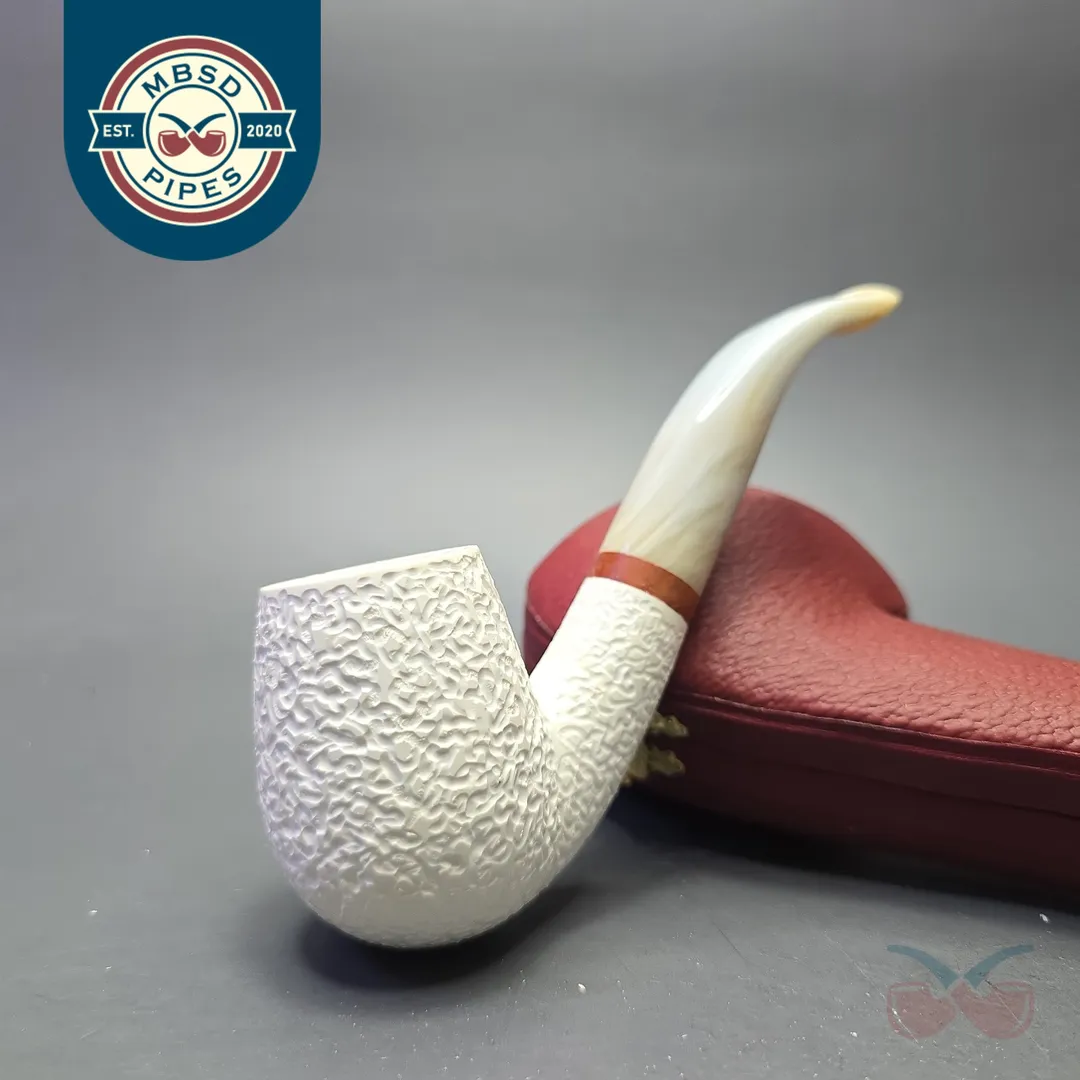MBSD Meerschaum Deluxe Rusticated Bent Billiard with Briar-Mortise (New)