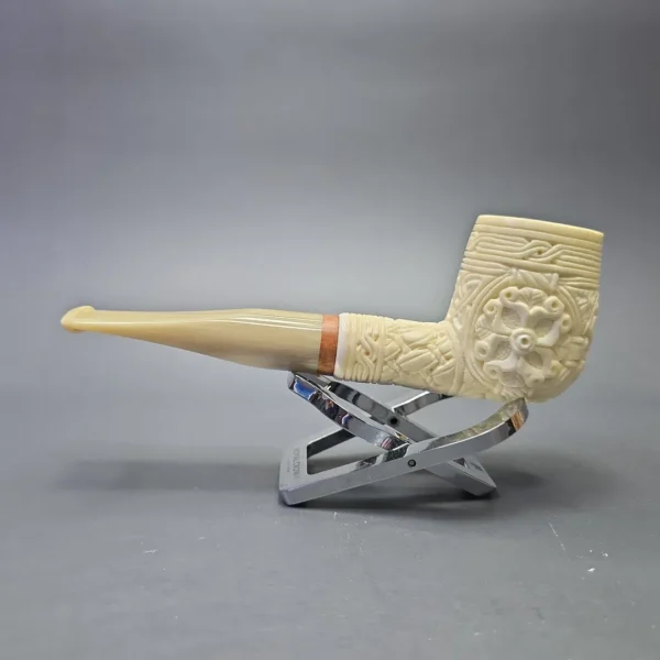MBSD Meerschaum Deluxe Floral Carved Billiard with Briar-Mortise (New) - Image 5