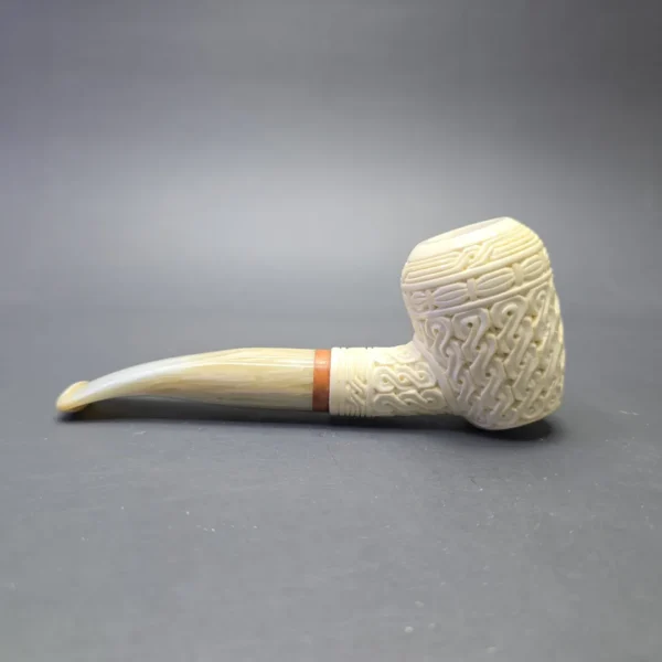 MBSD Meerschaum Deluxe Guilloche Carved Poker with Briar-Mortise (New) - Image 5