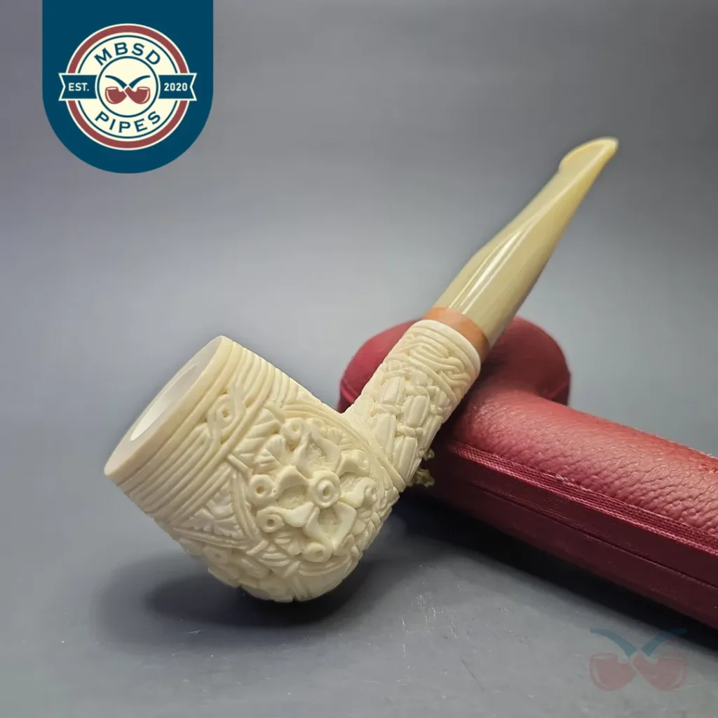 MBSD Meerschaum Deluxe Floral Carved Billiard with Briar-Mortise (New)