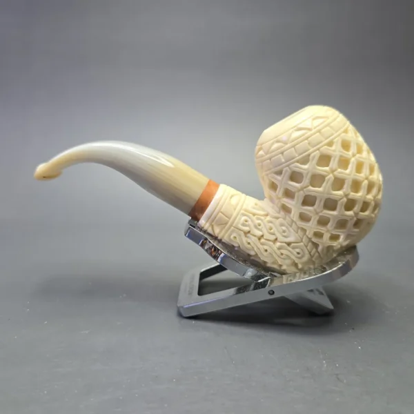 MBSD Meerschaum Deluxe Lattice Carved Egg with Briar-Mortise (New) - Image 5