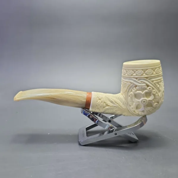 MBSD Meerschaum Deluxe Floral Carved Bent Billiard with Briar-Mortise (New) - Image 5