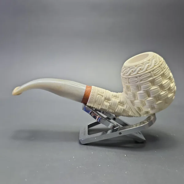 MBSD Meerschaum Deluxe Wicker Carved Bent Billiard with Briar-Mortise (New) - Image 5