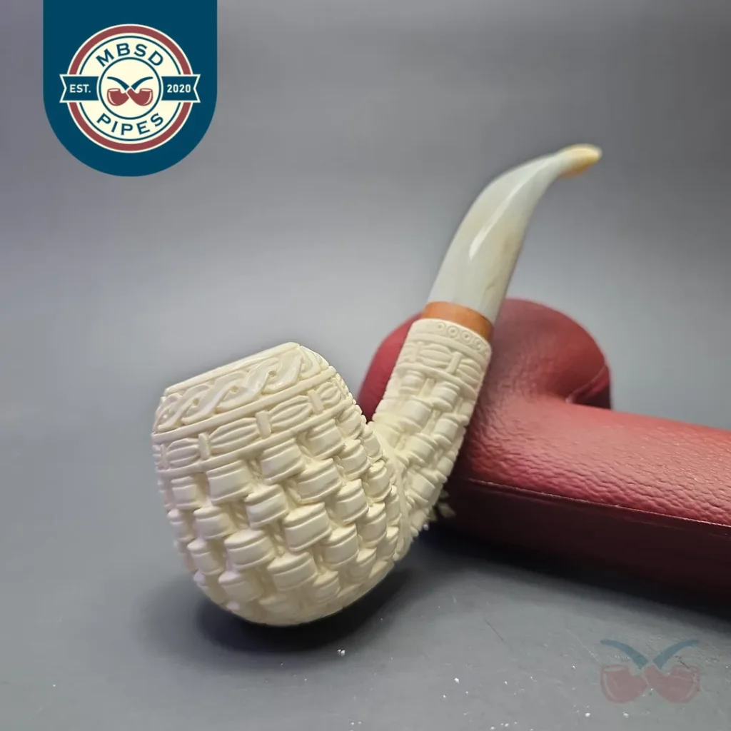 MBSD Meerschaum Deluxe Wicker Carved Bent Billiard with Briar-Mortise (New)