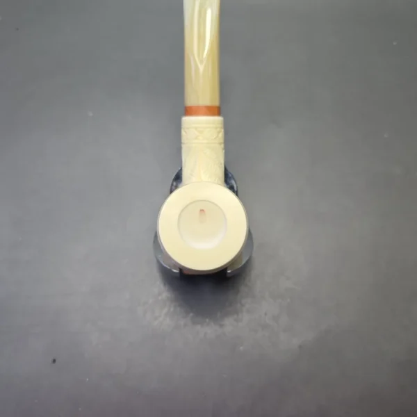 MBSD Meerschaum Deluxe Floral Carved Bent Billiard with Briar-Mortise (New) - Image 6