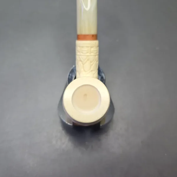 MBSD Meerschaum Deluxe Floral Carved Bent Billiard with Briar-Mortise (New) - Image 7