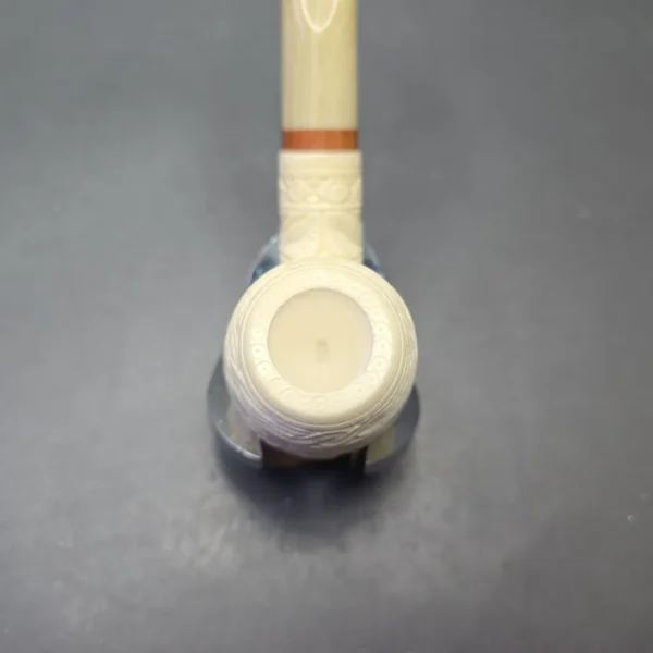 MBSD Meerschaum Deluxe Floral Carved Stacked Bent Billiard with Briar-Mortise (New) - Image 7