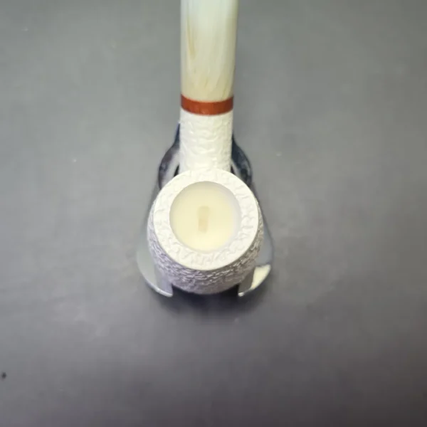 MBSD Meerschaum Deluxe Rusticated Bent Billiard with Briar-Mortise (New) - Image 7
