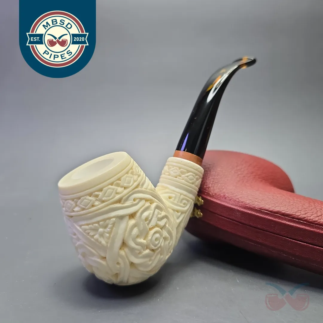MBSD Meerschaum Deluxe Floral Carved Brandy with Briar-Mortise (New)
