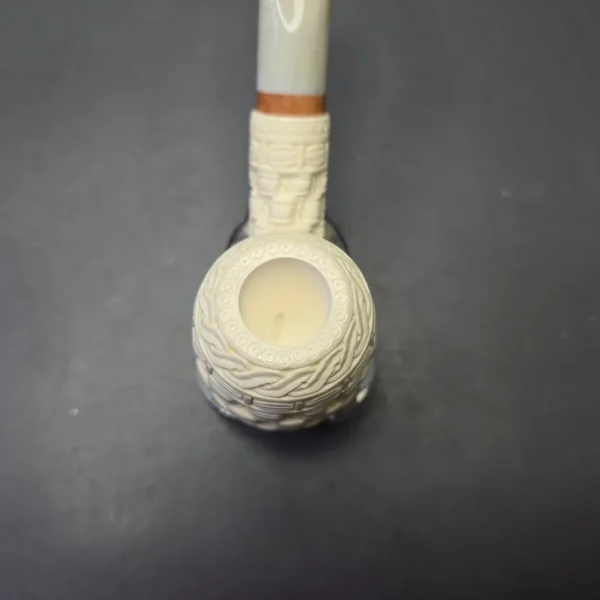 MBSD Meerschaum Deluxe Wicker Carved Bent Billiard with Briar-Mortise (New) - Image 7