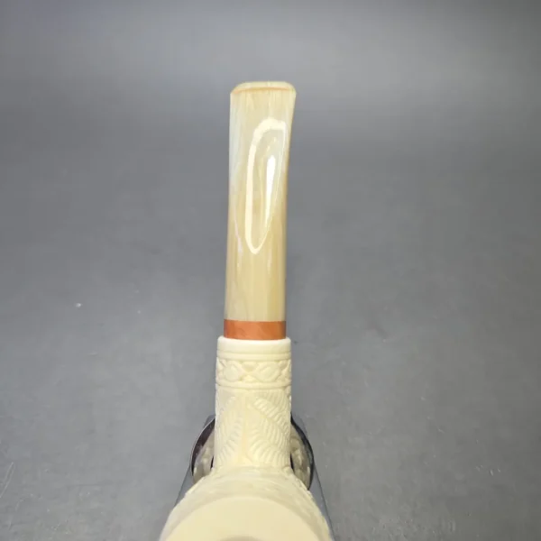 MBSD Meerschaum Deluxe Floral Carved Bent Billiard with Briar-Mortise (New) - Image 7