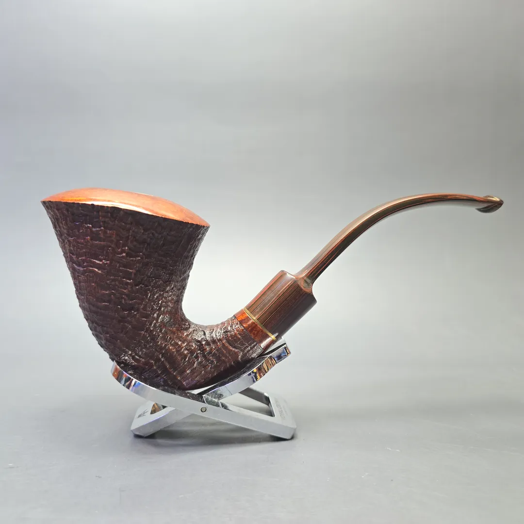 Jirsa "The Best Briar" 1 Magnum Partially Sandblasted Calabash with Brass (Estate) - Image 2