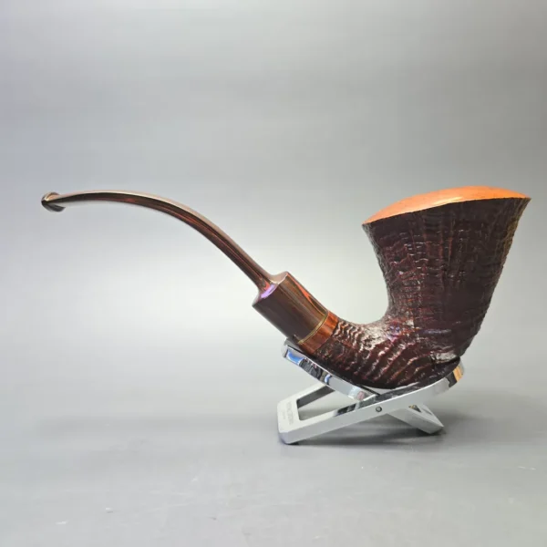 Jirsa "The Best Briar" 1 Magnum Partially Sandblasted Calabash with Brass (Estate) - Image 4